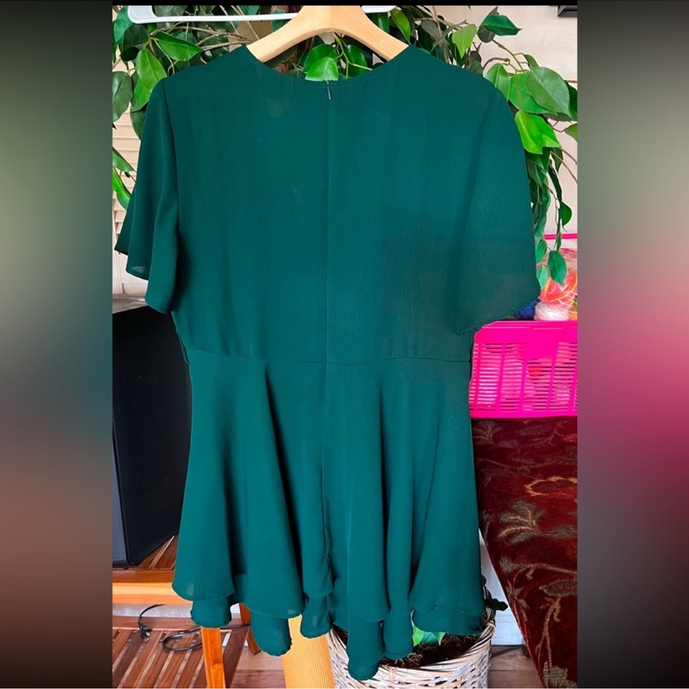 Green Ruffled Wrap Mini Dress - Picture 3 of 3